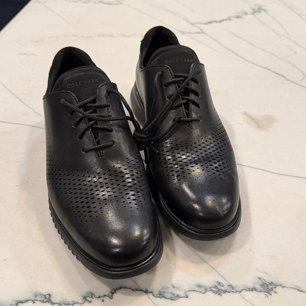 Cole Haan Black Perforated Oxfords - Picture 4 of 6